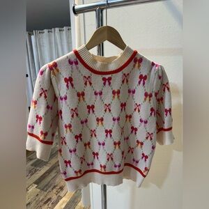 THML Cream Sweater with Pink, Red and Orange Bow Pattern